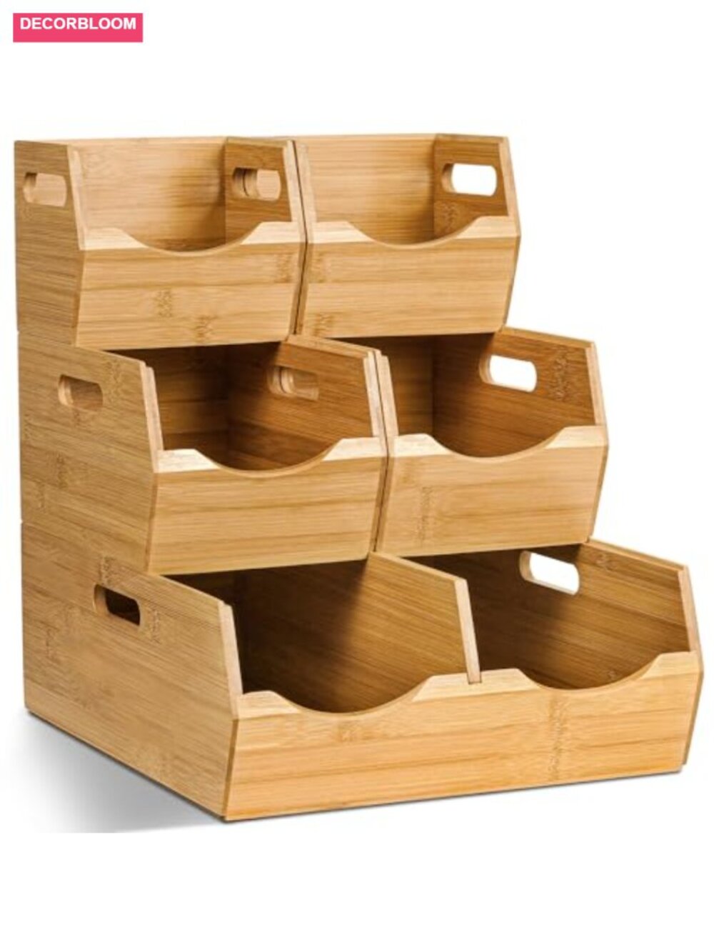 Bamboo Stackable Pantry Storage Bins 3-Tier Potato Onion Basket